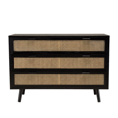 ANGELO Black Chest of Drawers with Natural Cane Finish