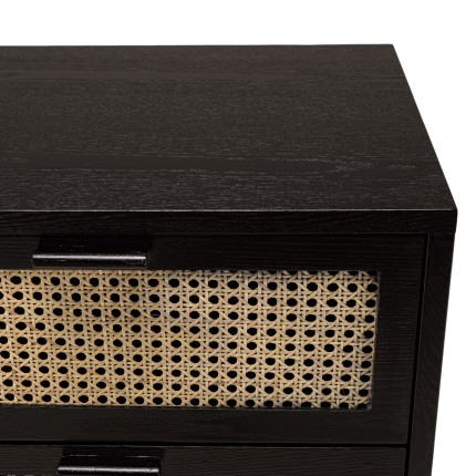 Commode noire 3 tiroirs cannage naturel ANGELO