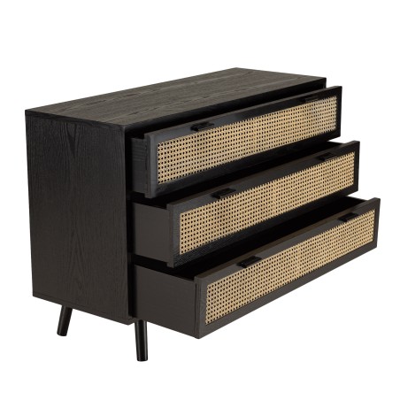 ANGELO Black Chest of Drawers with Natural Cane Finish