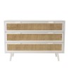 SMANDY White Chest of Drawers with 3 Drawers and Natural Cane Detailing
