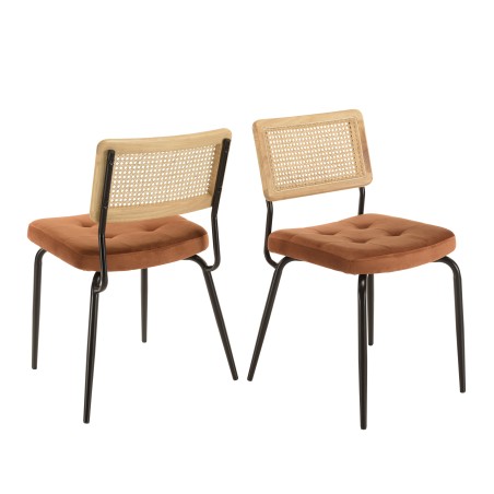Lot de 2 chaises AGATHE métal noir velours orange
