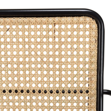 AGATHE Black Metal Armchair with Dark Grey Fabric Seat and Rattan Backrest