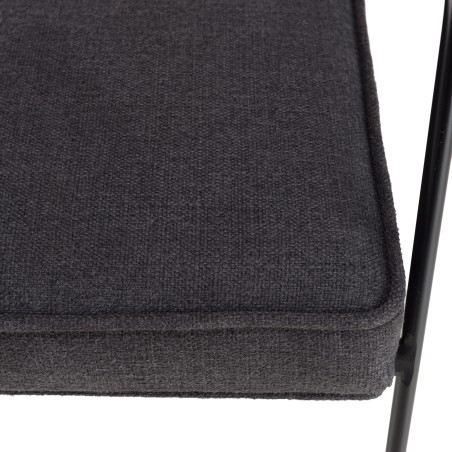 AGATHE Black Metal Armchair with Dark Grey Fabric Seat and Rattan Backrest
