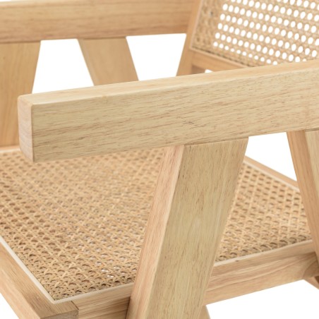 AGATHE Light Rubberwood Armchair with Rattan Backrest