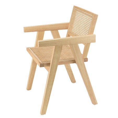AGATHE Light Rubberwood Armchair with Rattan Backrest