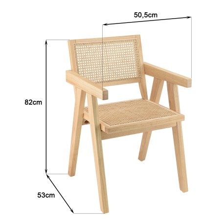 AGATHE Light Rubberwood Armchair with Rattan Backrest