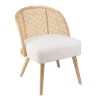 Chaise basse AGATHE en hévéa - Assise tissu bouclette blanc