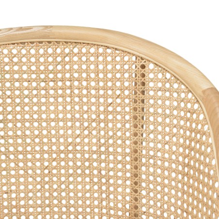 Chaise basse AGATHE en hévéa - Assise tissu bouclette blanc