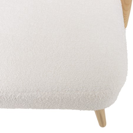 AGATHE Low Rubberwood Chair with White Bouclé Fabric Seat and Rattan Backrest