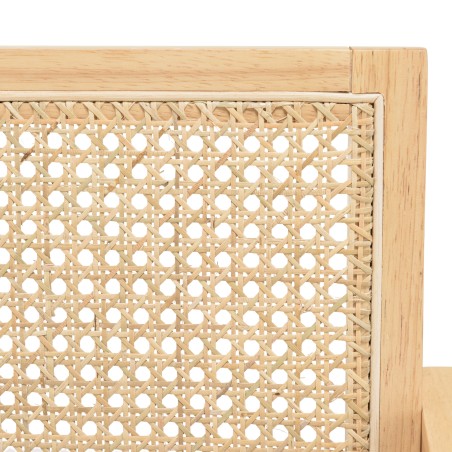 AGATHE Hevea Wood Armchair with White Fabric Seat and Rattan Backrest