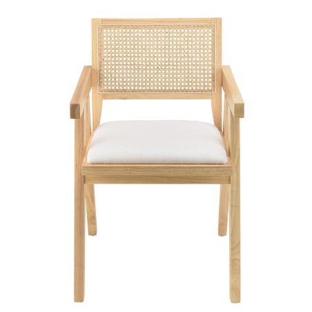 Fauteuil AGATHE bois d'hévéa assise tissu blanc