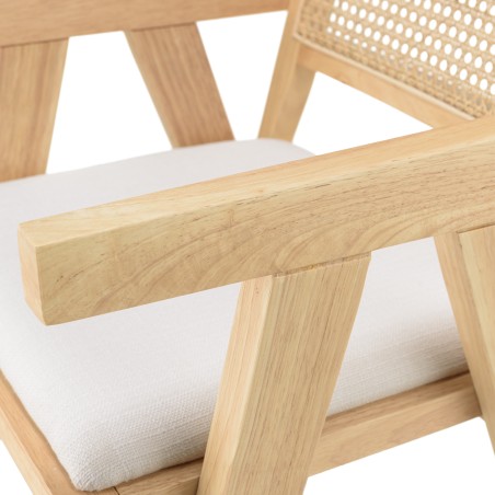 Fauteuil AGATHE bois d'hévéa assise tissu blanc