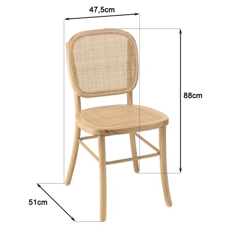 Chaise AGATHE en bois d'hévéa et rotin naturel