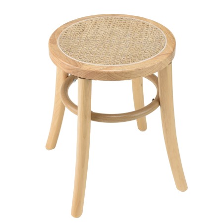 AGATHE Hevea Wood Stool with Natural Rattan Seat