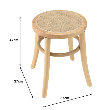 Tabouret en bois d'Hévéa AGATHE - Assise en rotin naturel
