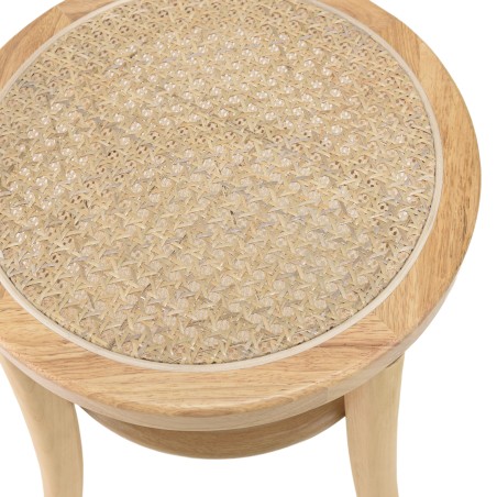 AGATHE Hevea Wood Stool with Natural Rattan Seat