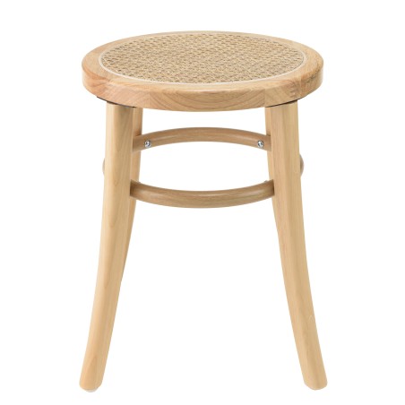 Tabouret en bois d'Hévéa AGATHE - Assise en rotin naturel