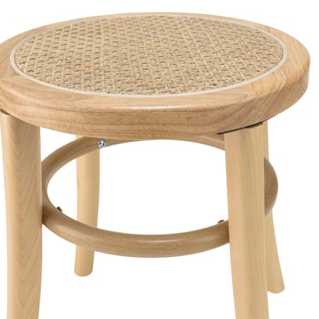 Tabouret en bois d'Hévéa AGATHE - Assise en rotin naturel