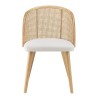 Chaise AGATHE bois d'Hévéa tissu blanc rotin