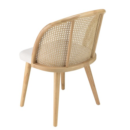 AGATHE Hevea Wood Chair with Rounded Rattan Backrest