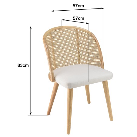 AGATHE Hevea Wood Chair with Rounded Rattan Backrest