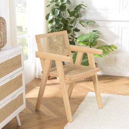 Fauteuil en bois d'Hévéa AGATHE - Rotin naturel