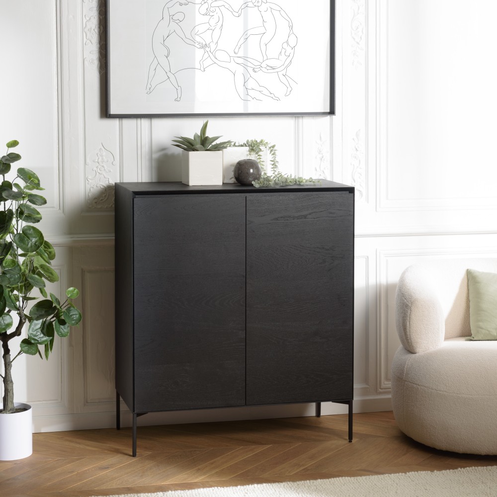 MAXENDRE Black Sideboard with 2 Doors and 3 Shelves