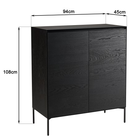 MAXENDRE Black Sideboard with 2 Doors and 3 Shelves