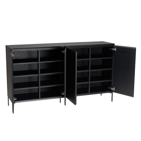 MAXENDRE Black Sideboard with 4 Doors, 6 Shelves and Metal Legs