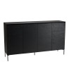 MAXENDRE Black Sideboard with 4 Doors, 6 Shelves and Metal Legs