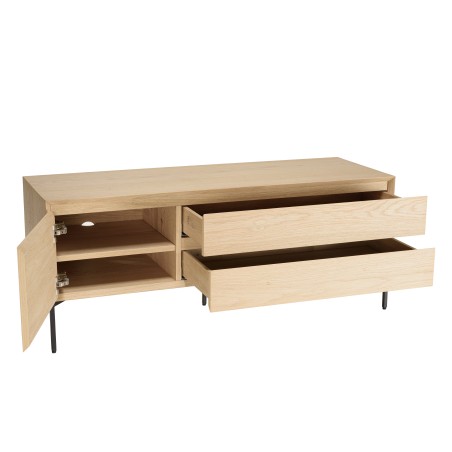 MAXENDRE - Natural TV Stand with 1 Door, 2 Drawers and Black Metal Legs