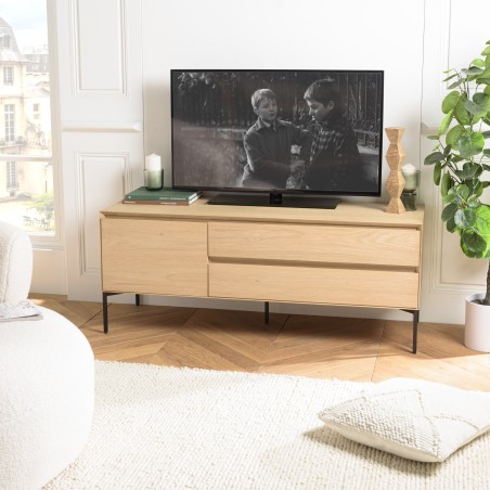 Meuble TV MAXENDRE naturel 1 porte 2 tiroirs