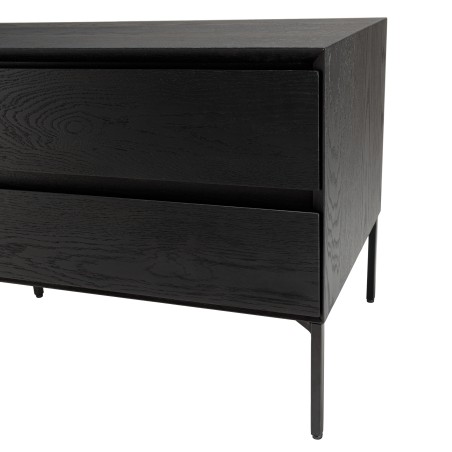 MAXENDRE Black TV Stand with 1 Door, 2 Drawers and Black Metal Legs