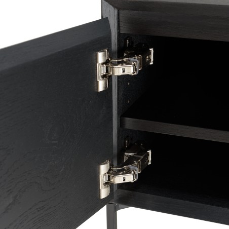 MAXENDRE Black TV Stand with 1 Door, 2 Drawers and Black Metal Legs