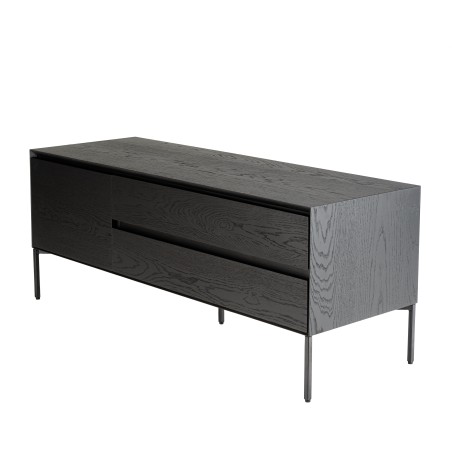 MAXENDRE Black TV Stand with 1 Door, 2 Drawers and Black Metal Legs