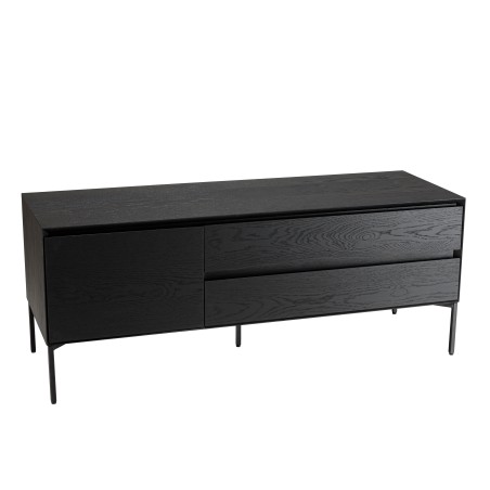 MAXENDRE Black TV Stand with 1 Door, 2 Drawers and Black Metal Legs