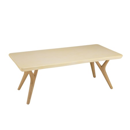 Table basse GREGOIRE 120x60cm pied Y chêne plateau béton beige