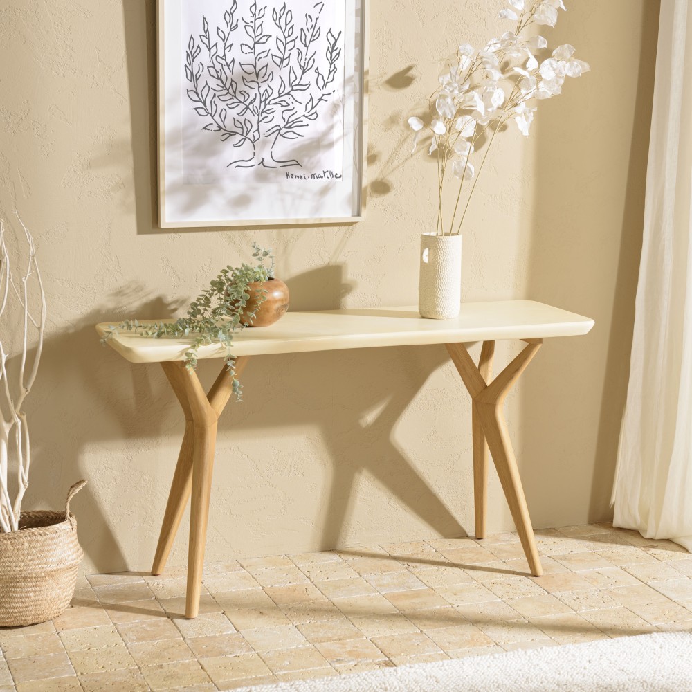 Console GREGOIRE 140x43cm chêne naturel béton beige Console GREGOIRE 140x43cm chêne naturel béton beige