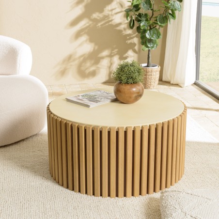 GREGOIRE Round Coffee Table 84x84cm - Wood and Concrete