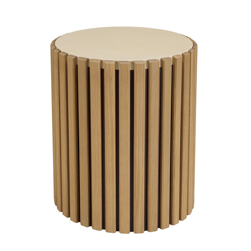 GREGOIRE Round Side Table 44x44cm - Beige and Wood GREGOIRE Round Side Table 44x44cm - Beige and Wood