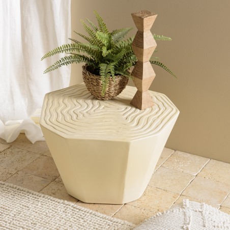 Tabouret GREGOIRE en béton beige - Effet souche d’arbre
