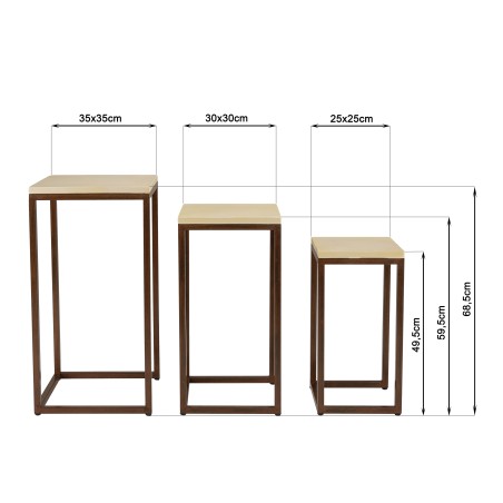 GREGOIRE - Set of 3 Square Nesting Tables with Steel Legs and Concrete Tops