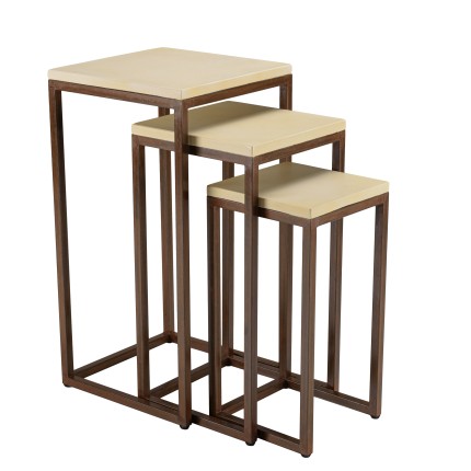 GREGOIRE - Set of 3 Square Nesting Tables with Steel Legs and Concrete Tops