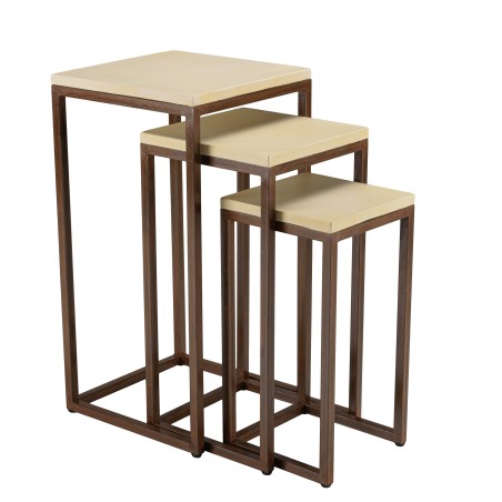 GREGOIRE - Set of 3 Square Nesting Tables with Steel Legs and Concrete Tops