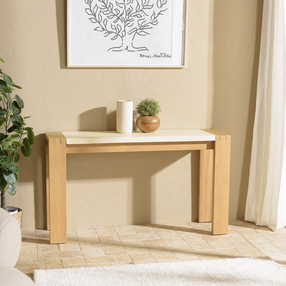 GREGOIRE Natural Oak Console Table 135x40cm - Beige Concrete Top