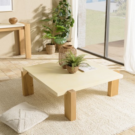 GREGOIRE Square Coffee Table 114x114cm - Concrete Top & Oak Wood