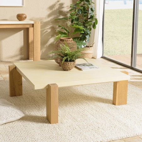 GREGOIRE Square Coffee Table 114x114cm - Concrete Top & Oak Wood