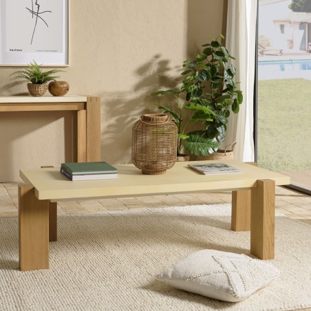 Table basse GREGOIRE rect. 149x84cm chêne plateau béton