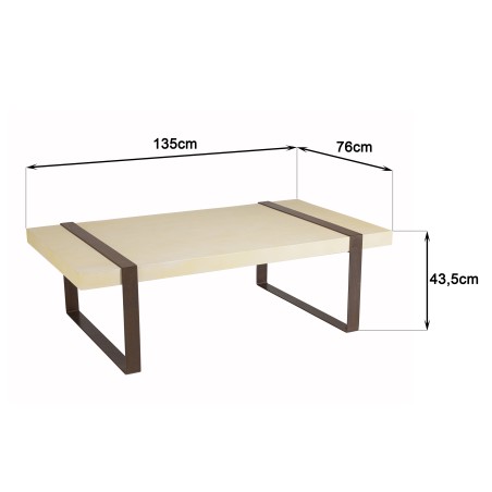 Table basse GREGOIRE rect. 135x76cm acier rouille plateau béton