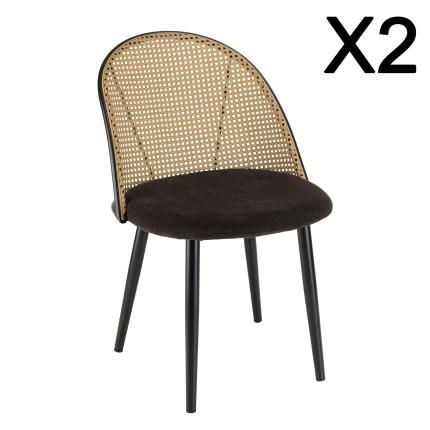 Lot de 2 chaises LEA - Assise tissu noir - Dossier arrondi